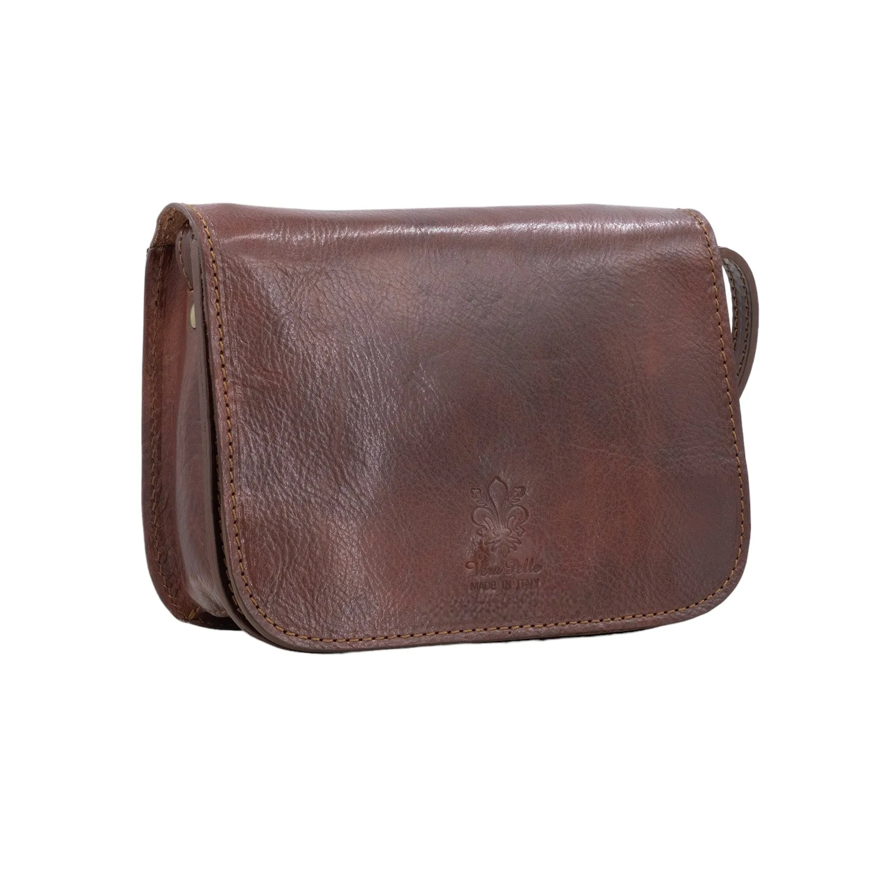 Italian Designer Tamponato Leather Rectangular Crossbody Small Brown