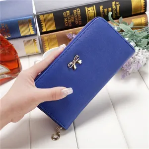 Korea Fashion Women's 3D Bow Knot Decoration Long Wallet Female Portable Leather Tote Purse