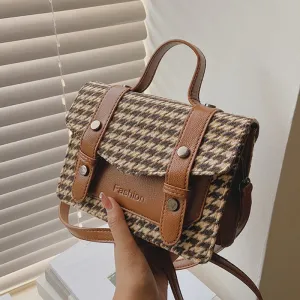 LEFTSIDE Houndstooth Luxury Brand Ladies Tote Bag 2021 Winter New High-quality Women's Designer Handbag Shoulder Messenger Bag