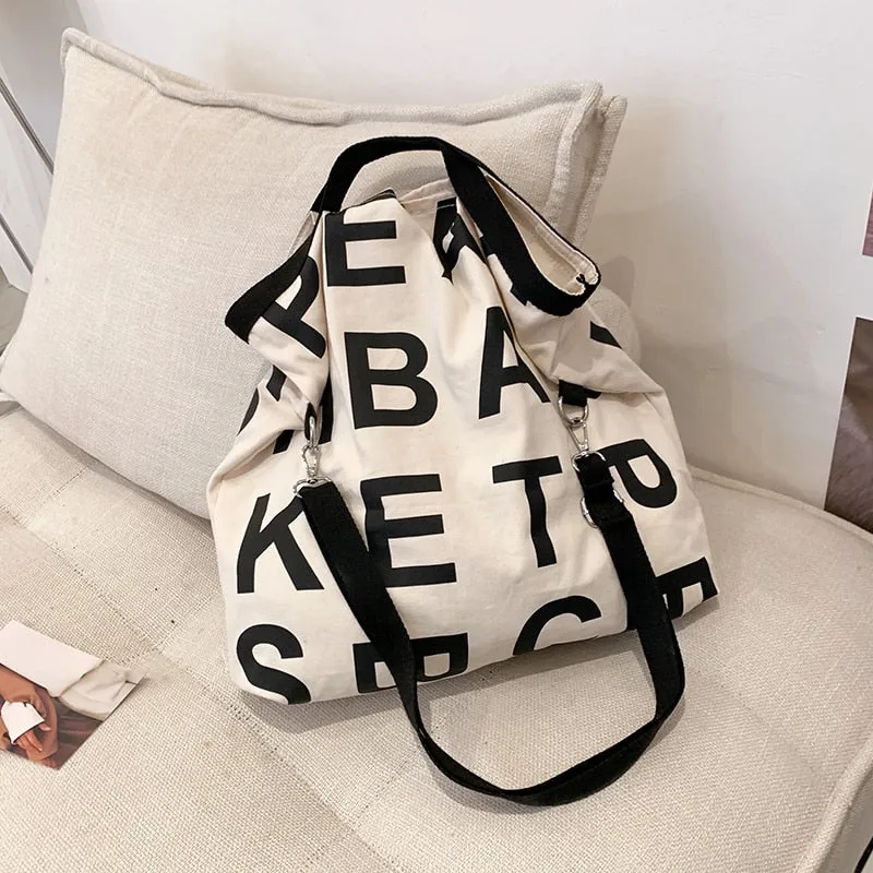 Letter Designer Large Capacity Canvas Big Shoulder Crossbody Bag for Women 2021 Summer Fashion Casual  Purses and Handbags