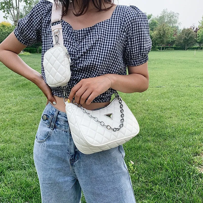 Luxury Women Bag Two-in-one Handbag With Phone Bag Leather Lady's Bag Chains Bags For Women Shoulder Bag Composite Crossbody Bag