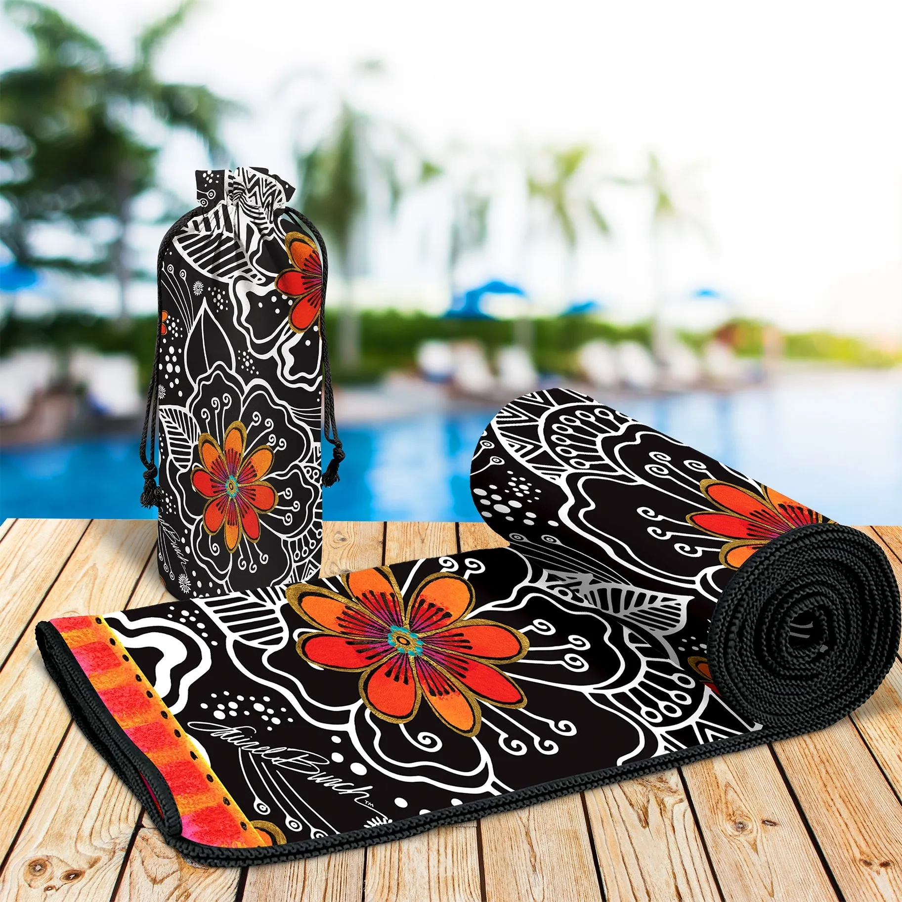 Oversized Beach Towel 40x63" - Microfiber, Quick-Dry, Laurel Burch Orange Blossoms