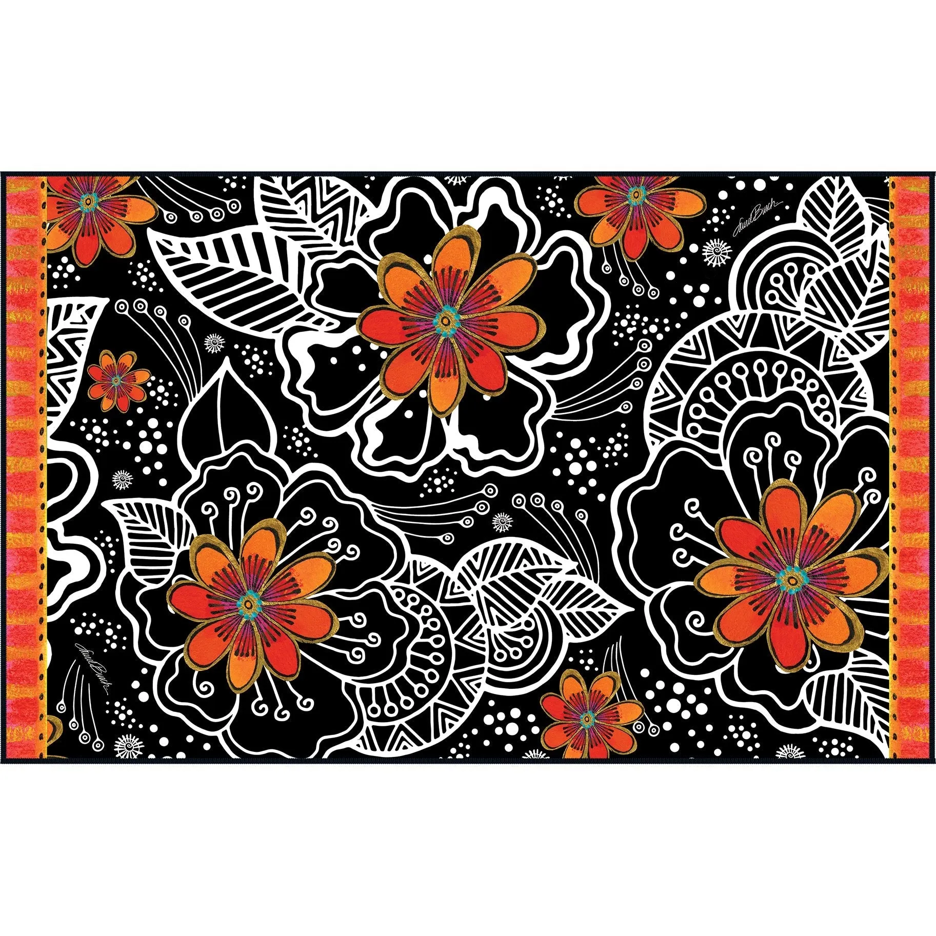 Oversized Beach Towel 40x63" - Microfiber, Quick-Dry, Laurel Burch Orange Blossoms