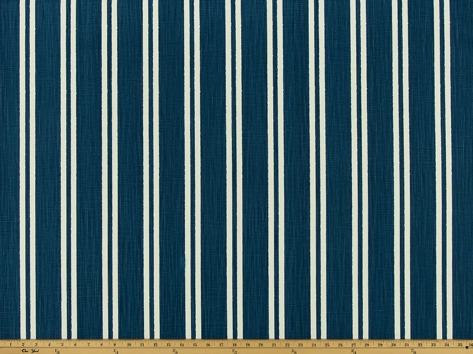 Parker Courtyard Navy Slub Linen White Fabric By Premier Prints