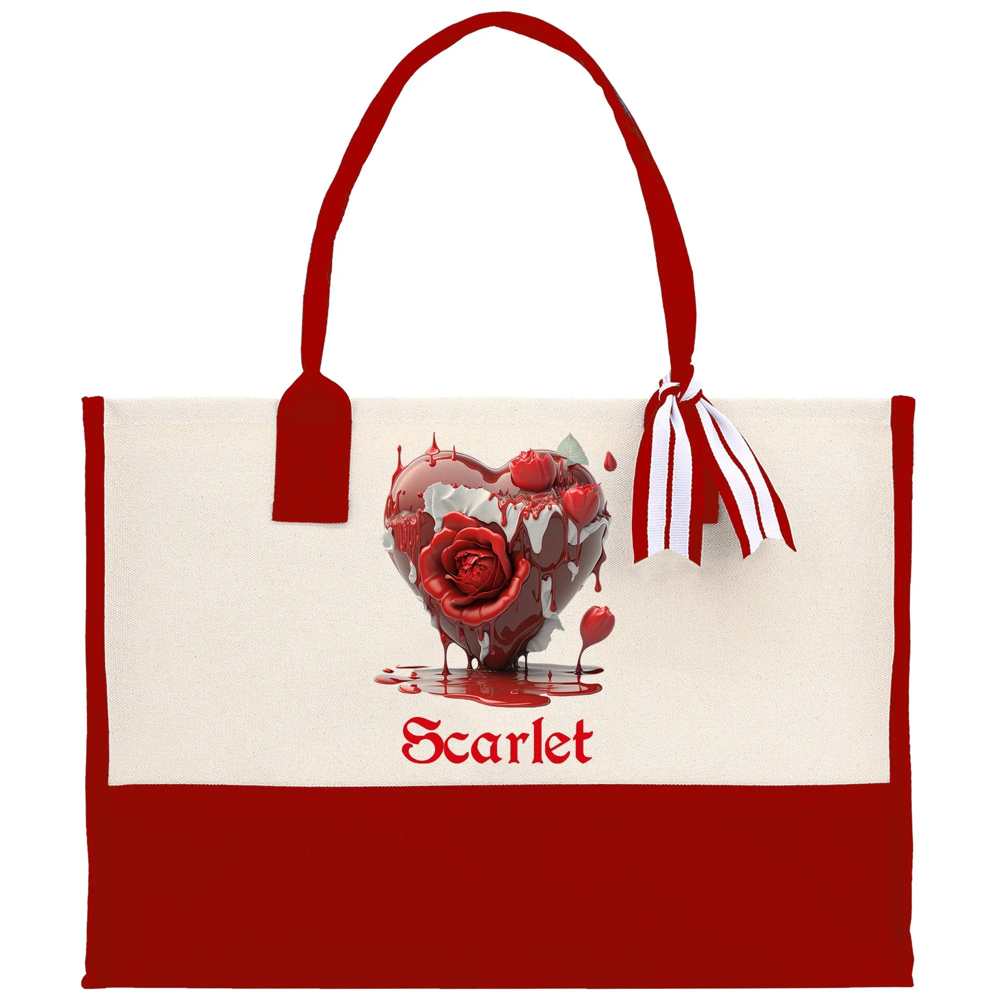 Personalized Heart Canvas Tote Bag Happy Valentines Day Gift Love Tote Bag Customize Lovers Gift Mother Day Gift Cute Valentines Gift