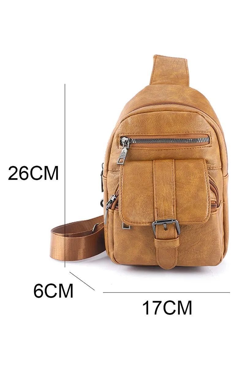 PREORDER! ETA 3/01 Khaki Faux Leather Multi Pocket Sling Bag  **SHIPPING EXPECTED TO BEGIN ON DATE 3/01**