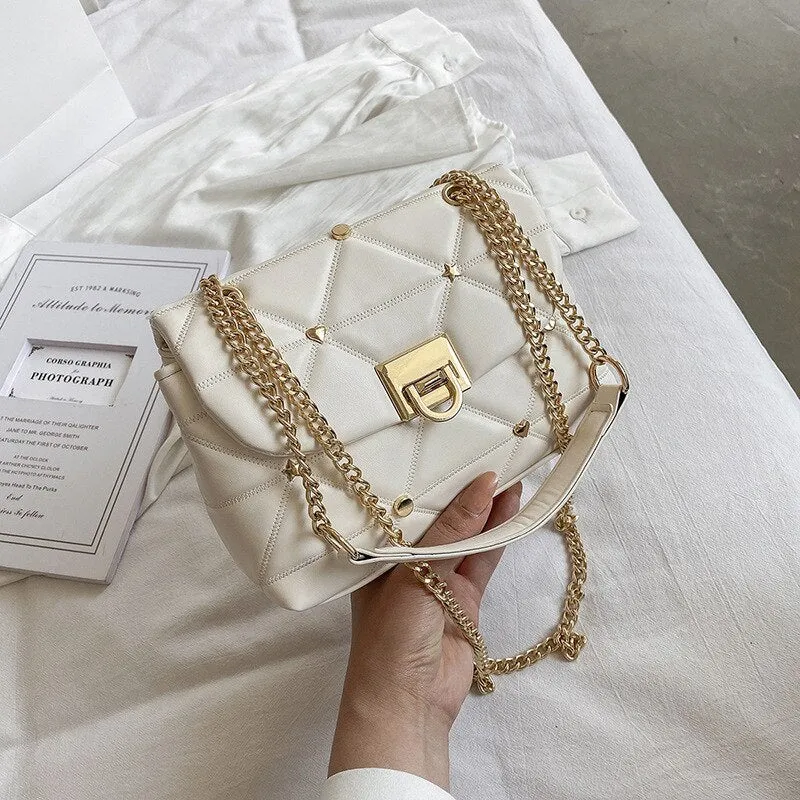Rivet Designer Flap Crossbody Bags for Women 2021 Summer Fashion Small Quilted chain Shoulder bags Pu Leather Handbag and Purses