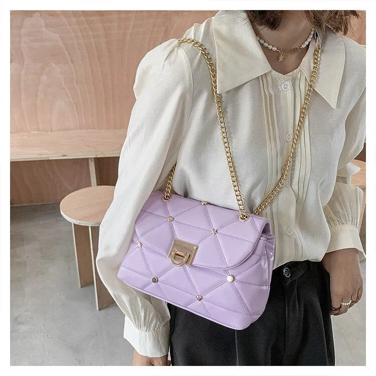 Rivet Designer Flap Crossbody Bags for Women 2021 Summer Fashion Small Quilted chain Shoulder bags Pu Leather Handbag and Purses