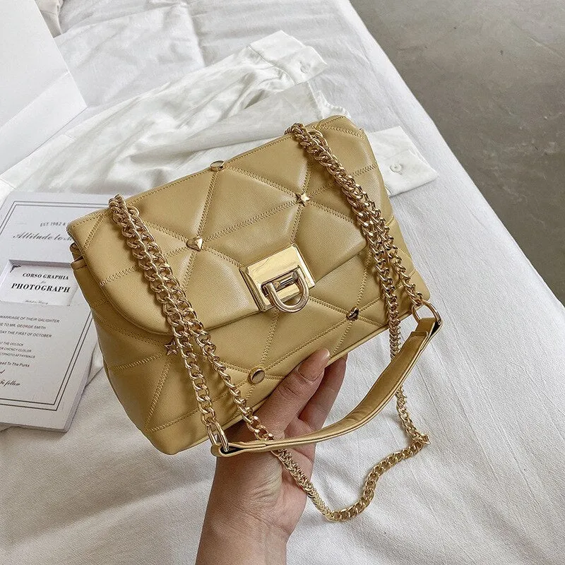 Rivet Designer Flap Crossbody Bags for Women 2021 Summer Fashion Small Quilted chain Shoulder bags Pu Leather Handbag and Purses