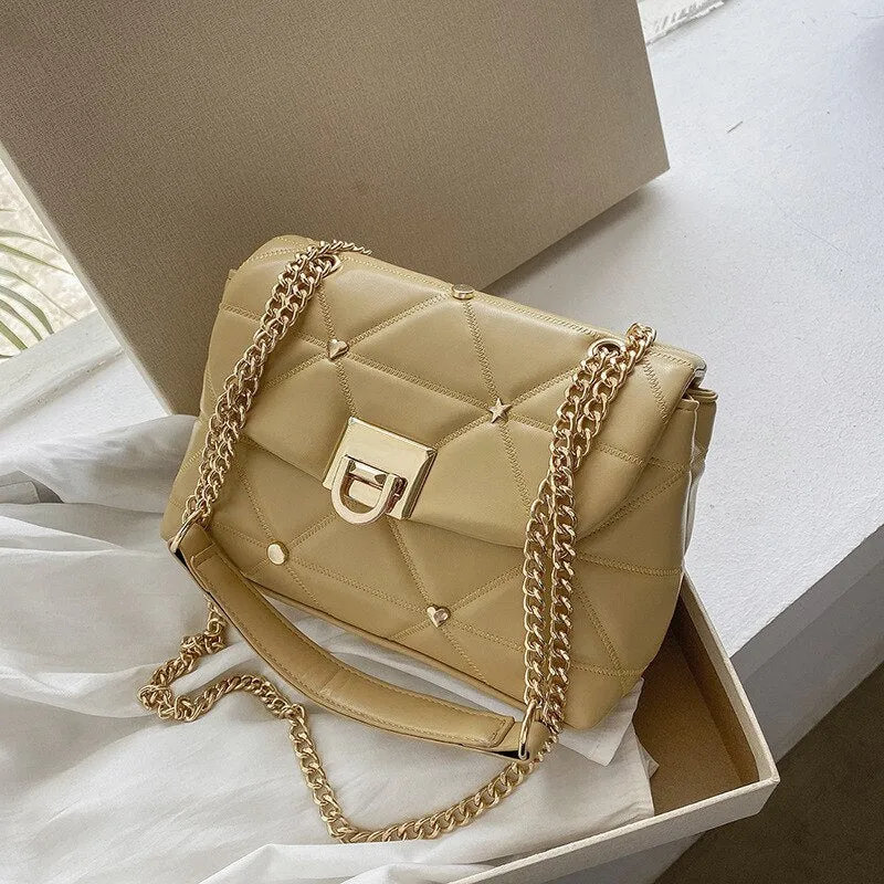 Rivet Designer Flap Crossbody Bags for Women 2021 Summer Fashion Small Quilted chain Shoulder bags Pu Leather Handbag and Purses