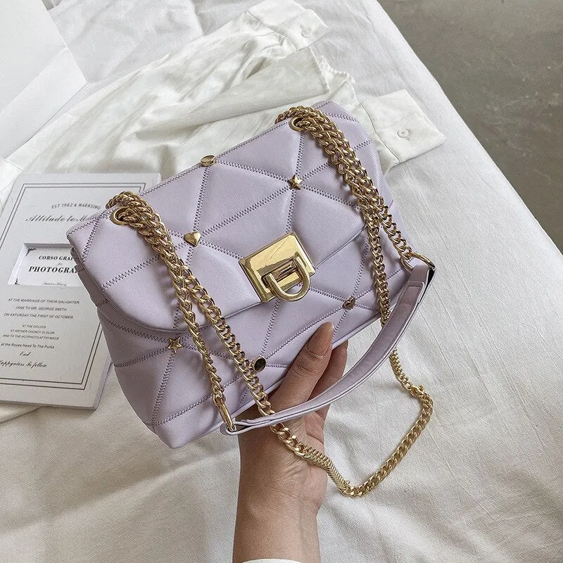 Rivet Designer Flap Crossbody Bags for Women 2021 Summer Fashion Small Quilted chain Shoulder bags Pu Leather Handbag and Purses