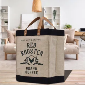 Rooster Farm Fresh Market Jute Tote Bag Farmers Fruit Lover Burlap Bag Fruity Vintage Market Jute Burlap Bag Vintage Farmer Bag (VTB1009)
