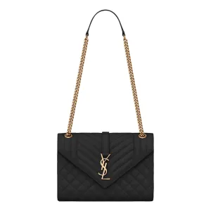 Saint Laurent Black Grain de Poudre Matelasse Medium Shoulder Bag 600185