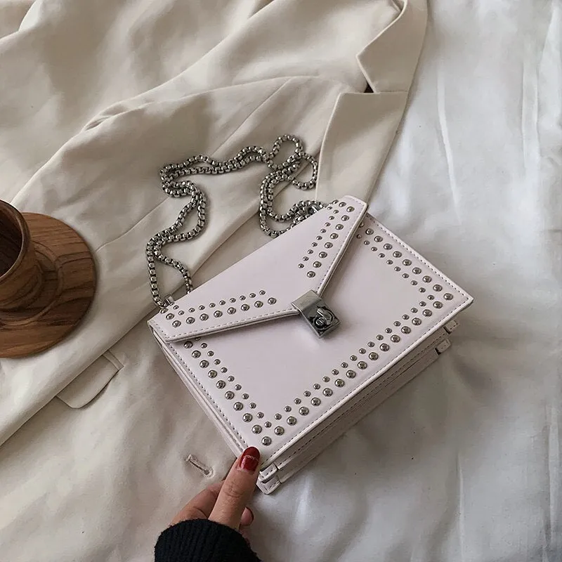 Scrub Leather Brand Designer Shoulder Simple Bags For Women 2020 Chain Rivet Luxury Crossbody Bag Female Fashion Small Handbags