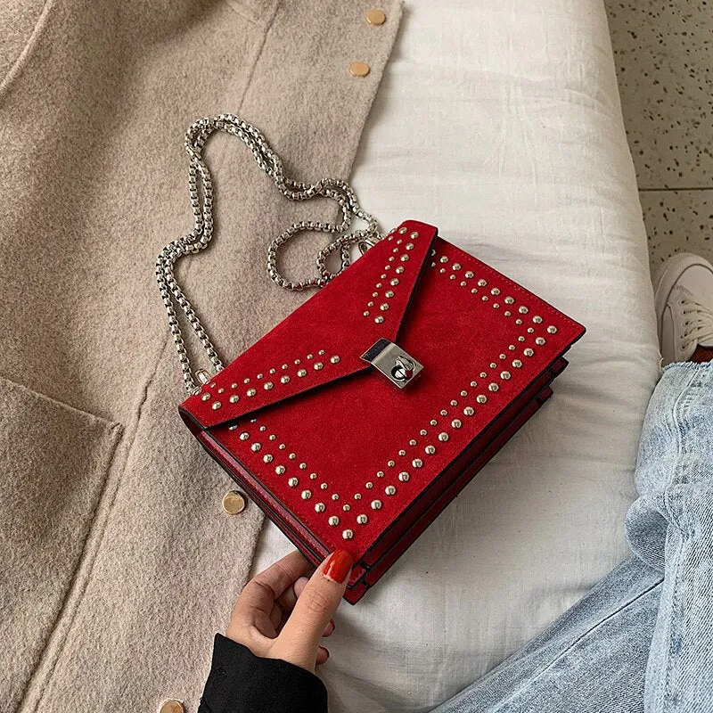 Scrub Leather Brand Designer Shoulder Simple Bags For Women 2020 Chain Rivet Luxury Crossbody Bag Female Fashion Small Handbags