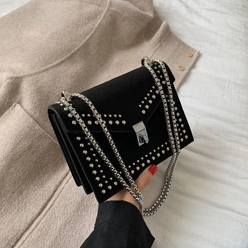 Scrub Leather Brand Designer Shoulder Simple Bags For Women 2020 Chain Rivet Luxury Crossbody Bag Female Fashion Small Handbags