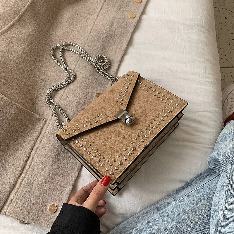 Scrub Leather Brand Designer Shoulder Simple Bags For Women 2020 Chain Rivet Luxury Crossbody Bag Female Fashion Small Handbags