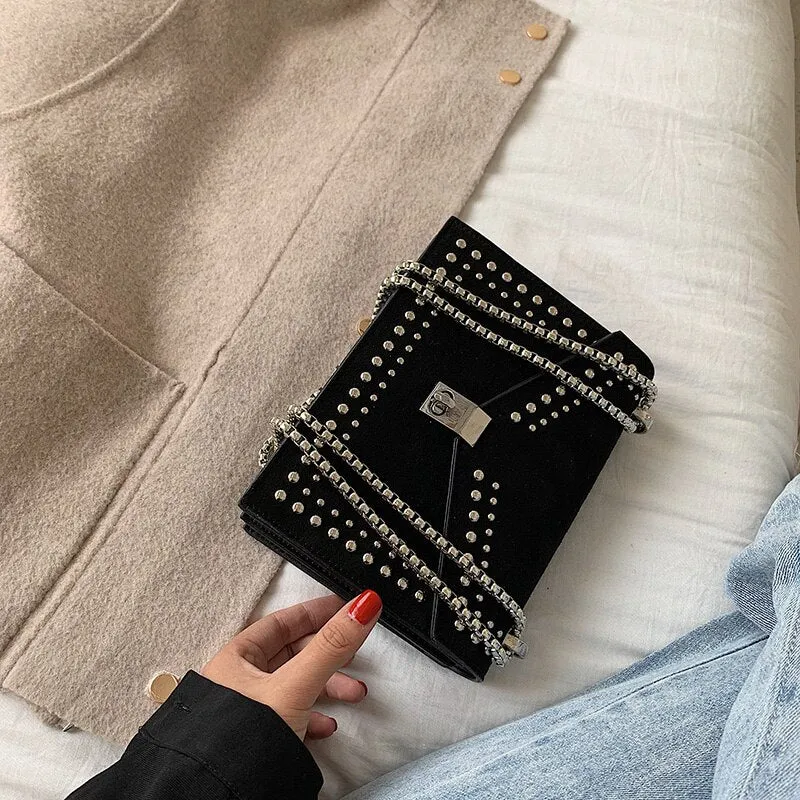 Scrub Leather Brand Designer Shoulder Simple Bags For Women 2020 Chain Rivet Luxury Crossbody Bag Female Fashion Small Handbags
