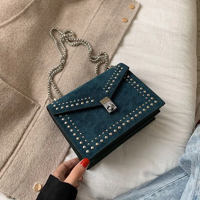 Scrub Leather Brand Designer Shoulder Simple Bags For Women 2020 Chain Rivet Luxury Crossbody Bag Female Fashion Small Handbags