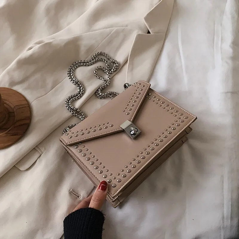Scrub Leather Brand Designer Shoulder Simple Bags For Women 2020 Chain Rivet Luxury Crossbody Bag Female Fashion Small Handbags