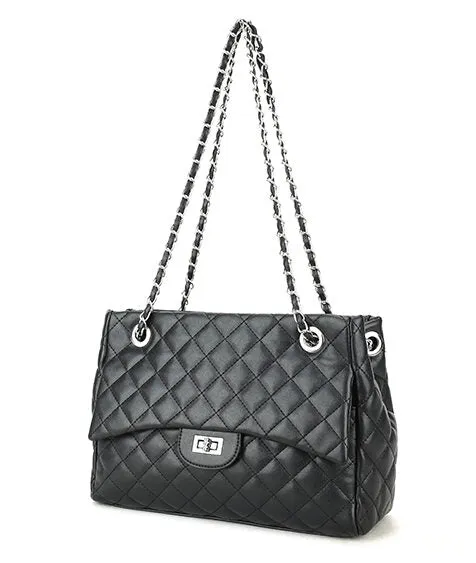 Shanelle Quilted Shoulder Bag with Silver Hardware Black