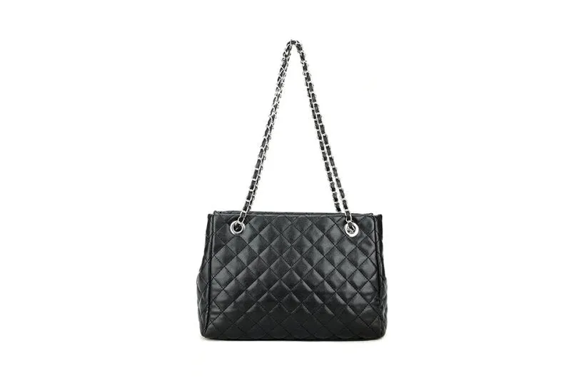 Shanelle Quilted Shoulder Bag with Silver Hardware Black