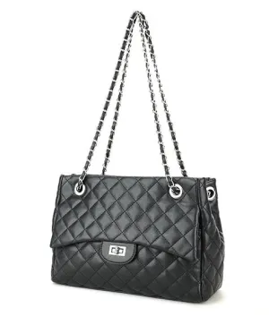 Shanelle Quilted Shoulder Bag with Silver Hardware Black