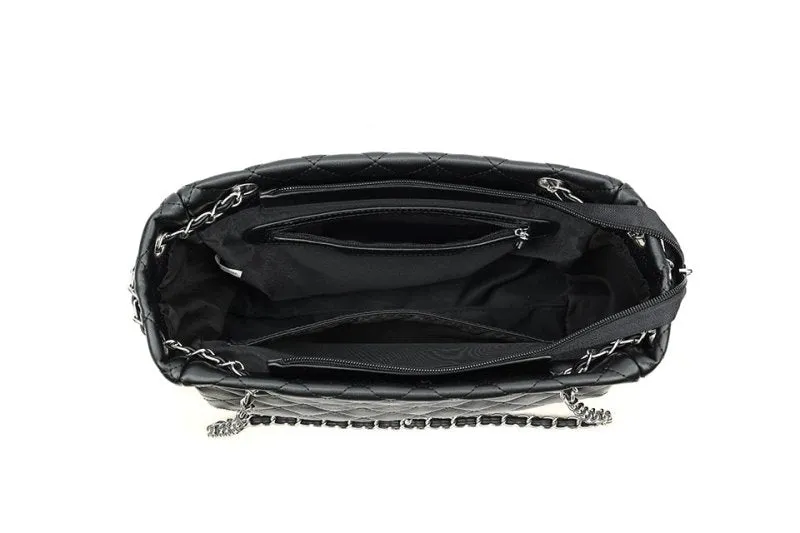 Shanelle Quilted Shoulder Bag with Silver Hardware Black