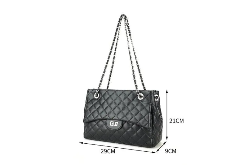 Shanelle Quilted Shoulder Bag with Silver Hardware Black