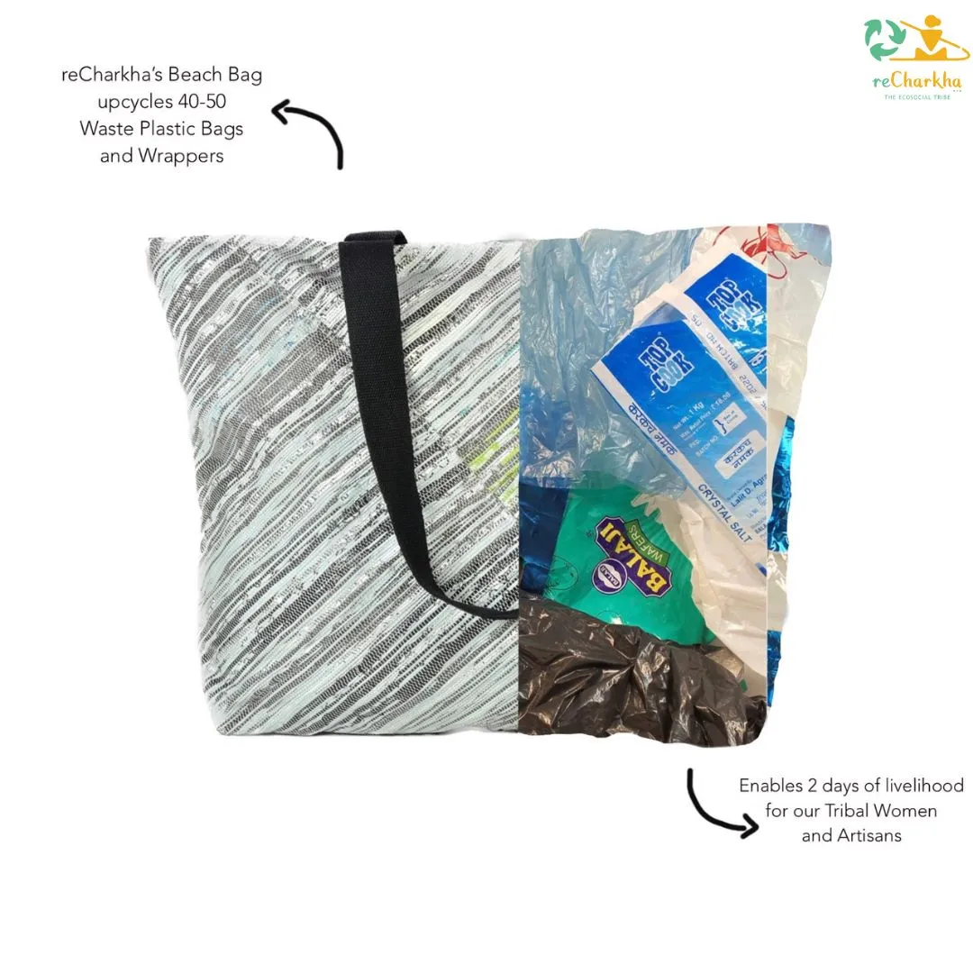 Shimmery Multicolored Upcycled Handwoven Designer Beach Bag (BBD1224-002) PS_W