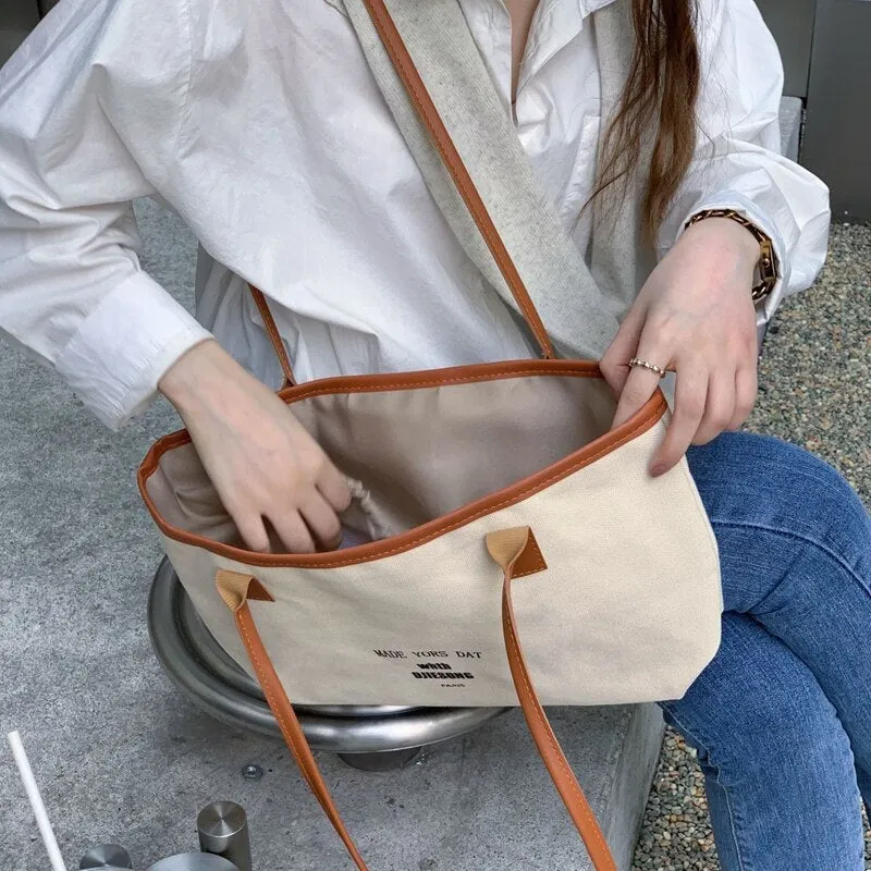 Shoulder Bag Female Crossbody Bag Women Designer Handbag Purse Drawstring Women Bag Fashion 2021 New Simple Canvas High Capacity