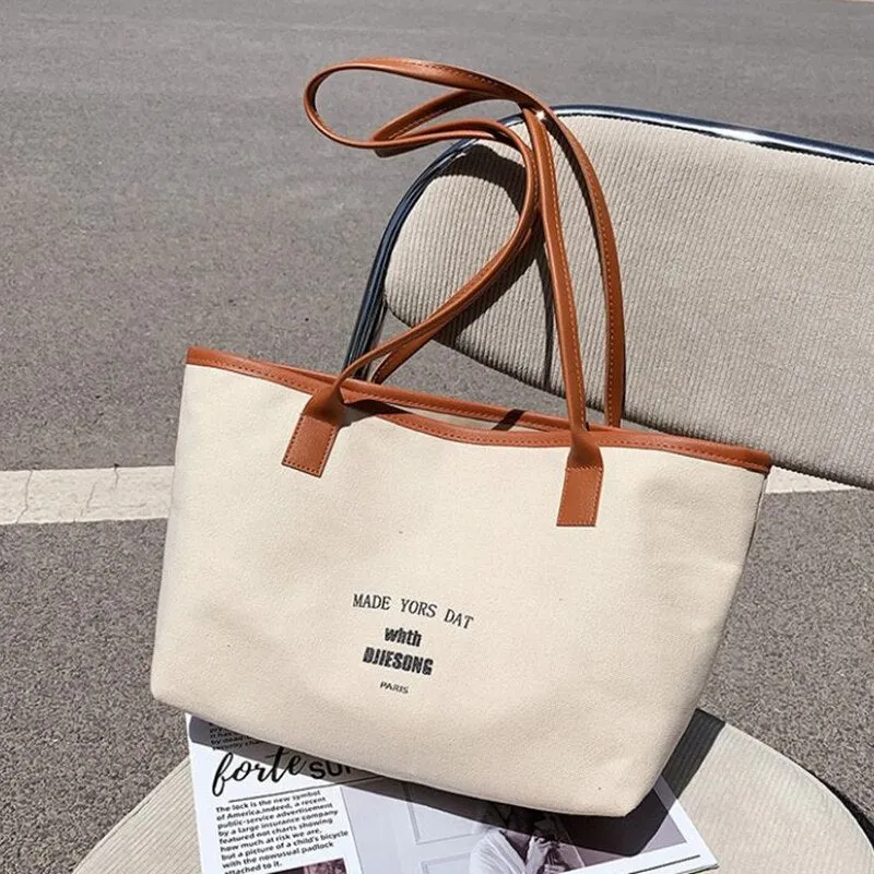 Shoulder Bag Female Crossbody Bag Women Designer Handbag Purse Drawstring Women Bag Fashion 2021 New Simple Canvas High Capacity