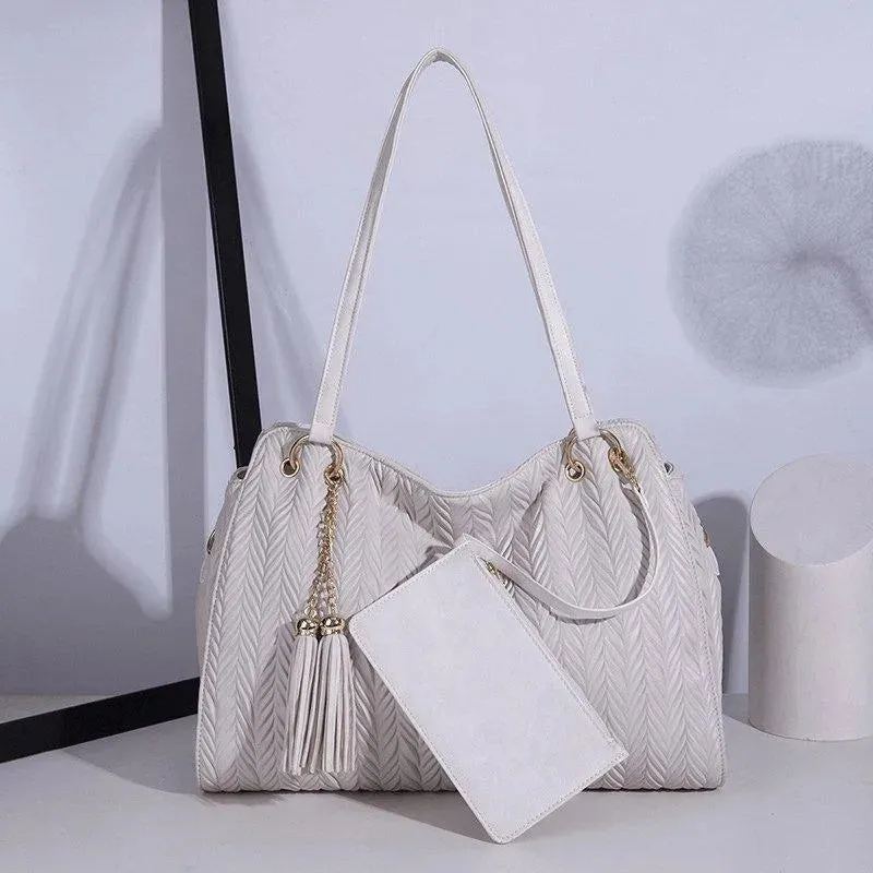 Shoulder Strap Tassel Tote Bag Set