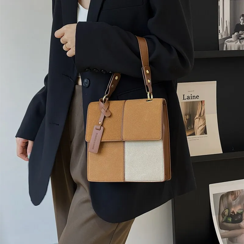 Special Design Matte PU Leather Box Crossbody Bags with Short Handle for Women 2021 Winter Shoulder Handbags and Purses