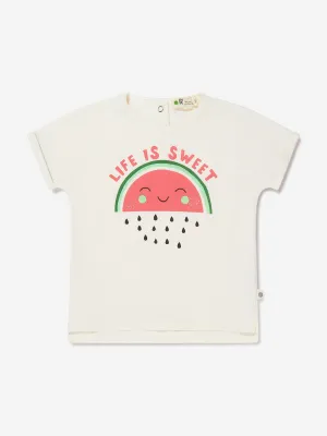 The Bonnie Mob Girls Organic Cotton Watermelon T-Shirt in Ivory