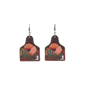 Trenditions Women's Justin Leather Cow Tag Desert Scene Multicolor Earrings