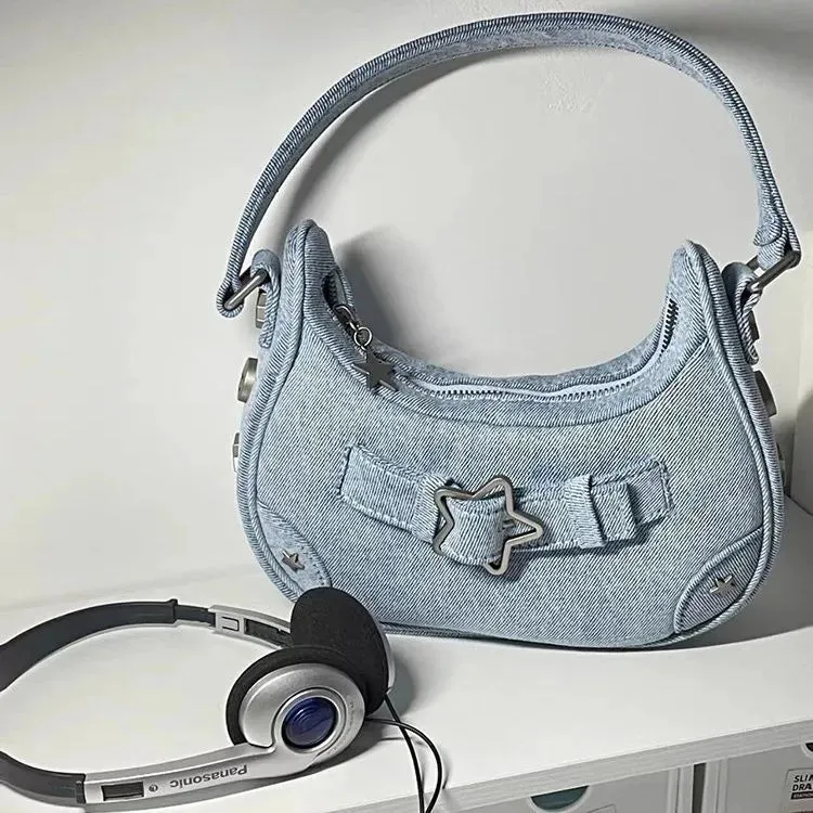 Uniwim Getadme Vintage Korean Casual Cute White Star Shoulder Underarm Tote Bag Ladies Sling Bags Leather Zip Purses  Handbags Women