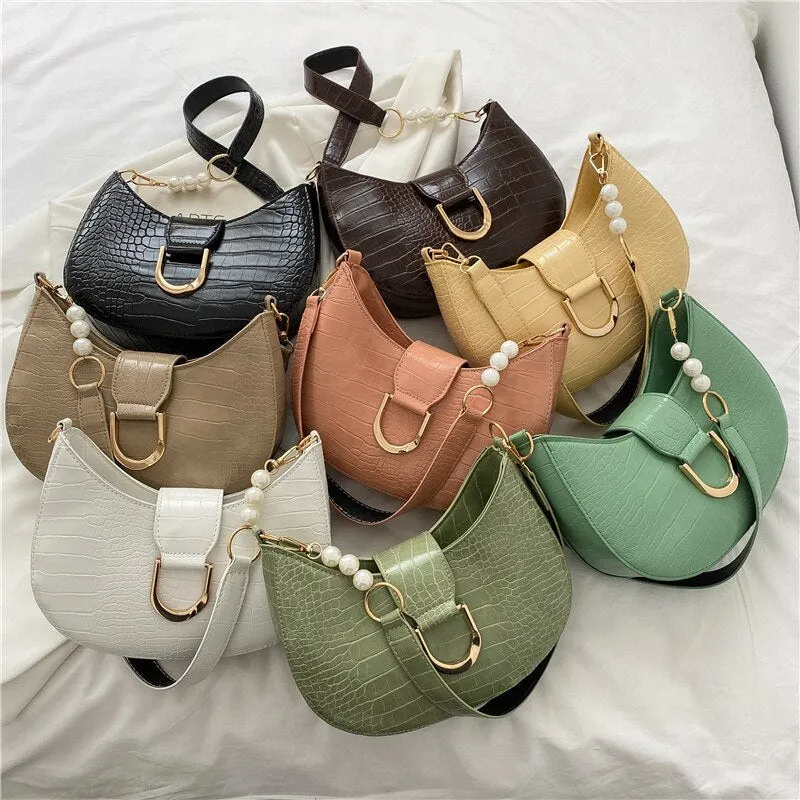 Vvsha Luxury Crocodile Pattern Beading Chain Shoulder Bags For Women 2023 Female Underarm Bag Ladies Purses And Handbags Casual Tote