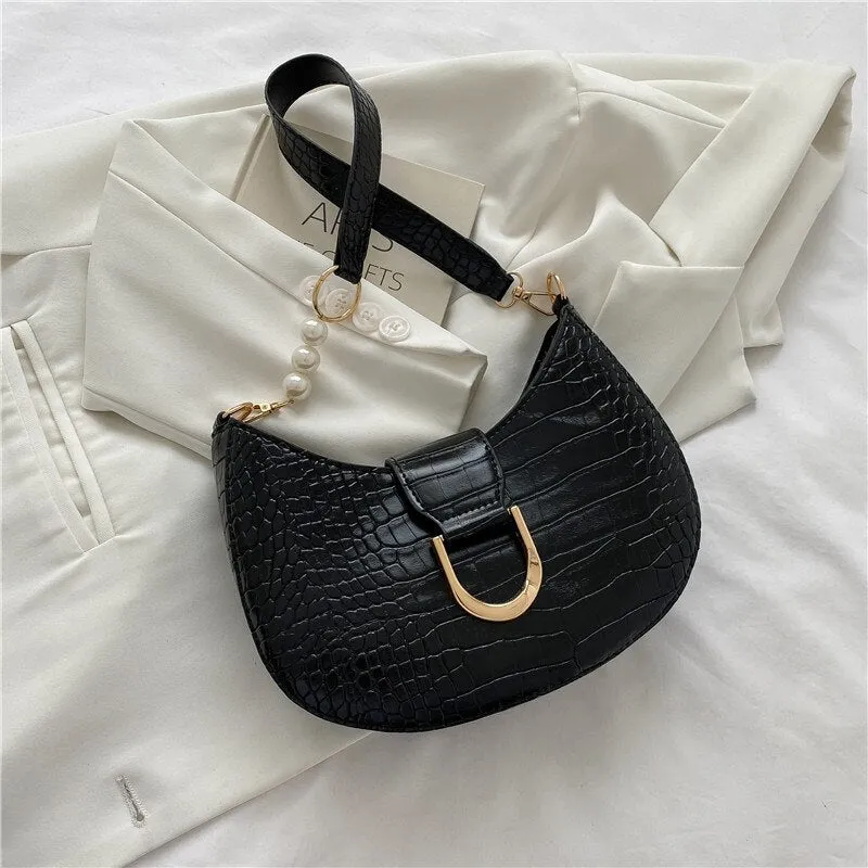 Vvsha Luxury Crocodile Pattern Beading Chain Shoulder Bags For Women 2023 Female Underarm Bag Ladies Purses And Handbags Casual Tote