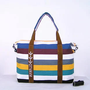Women Canvas Hangbag Female Shoulder Bags Ladies Beach Stripe Bag