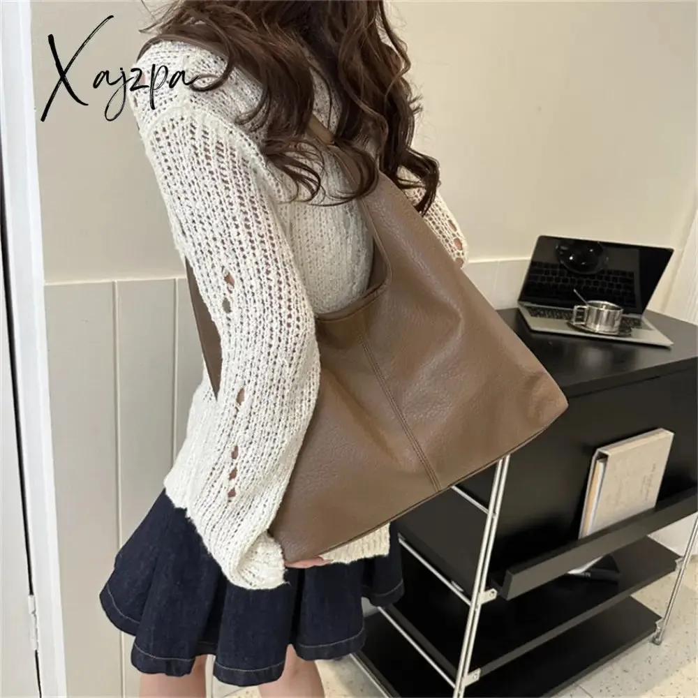 Xajzpa - 2 Sets Large Casual Totes Bag Soft PU Leahter Shoulder Side Bags for Women Fashion Laides Travel Purses and Handbags Luxury New