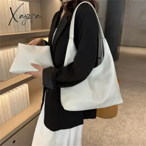 Xajzpa - 2 Sets Large Casual Totes Bag Soft PU Leahter Shoulder Side Bags for Women Fashion Laides Travel Purses and Handbags Luxury New