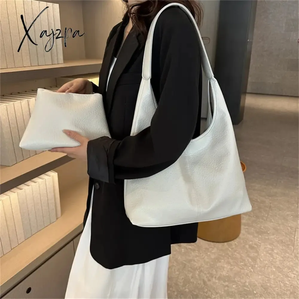 Xajzpa - 2 Sets Large Casual Totes Bag Soft PU Leahter Shoulder Side Bags for Women Fashion Laides Travel Purses and Handbags Luxury New