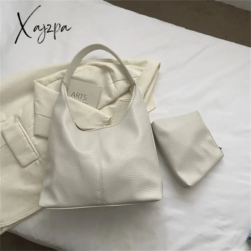 Xajzpa - 2 Sets Large Casual Totes Bag Soft PU Leahter Shoulder Side Bags for Women Fashion Laides Travel Purses and Handbags Luxury New