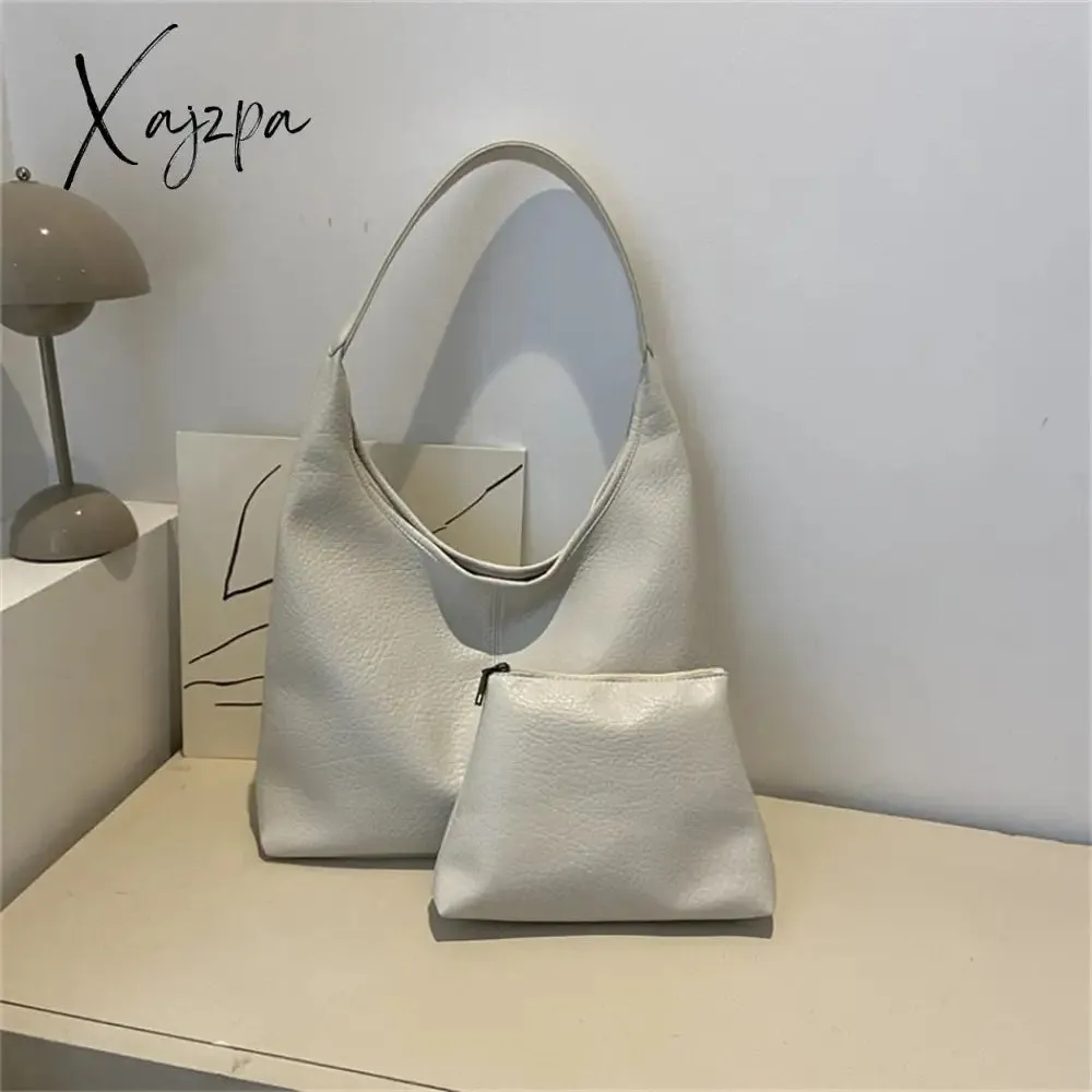Xajzpa - 2 Sets Large Casual Totes Bag Soft PU Leahter Shoulder Side Bags for Women Fashion Laides Travel Purses and Handbags Luxury New
