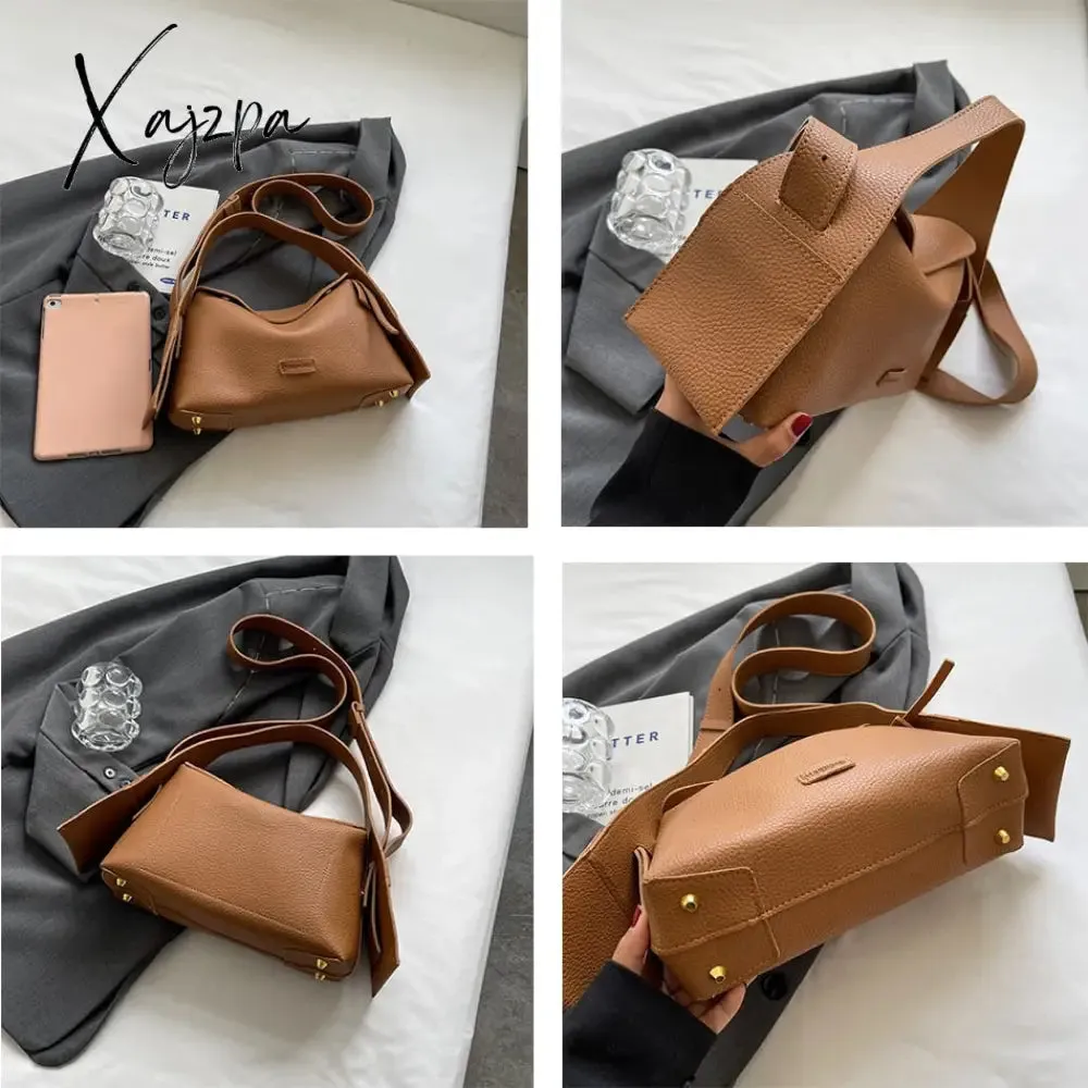 Xajzpa - Fashion Designer High Quality PU Leather Shoulder Crossbody Bags for Women Soild Color Brand Hobos 2023 Trend Female Handbag New