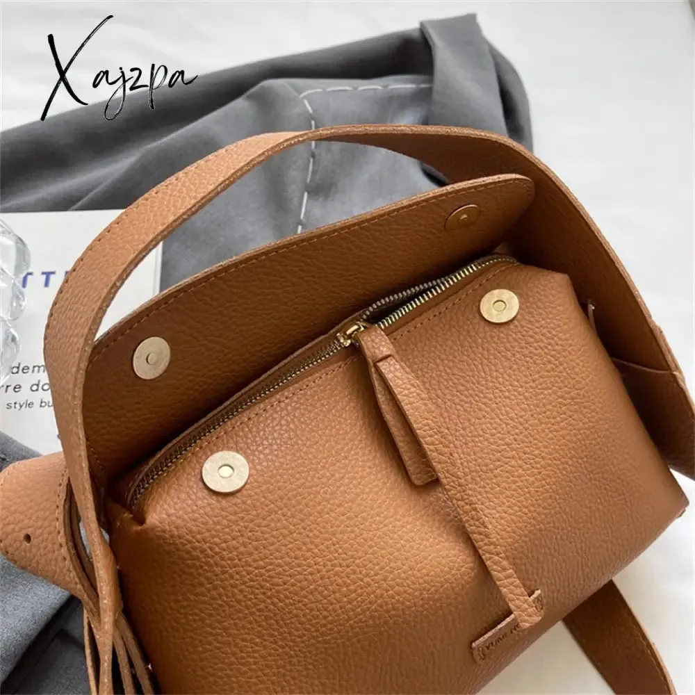Xajzpa - Fashion Designer High Quality PU Leather Shoulder Crossbody Bags for Women Soild Color Brand Hobos 2023 Trend Female Handbag New