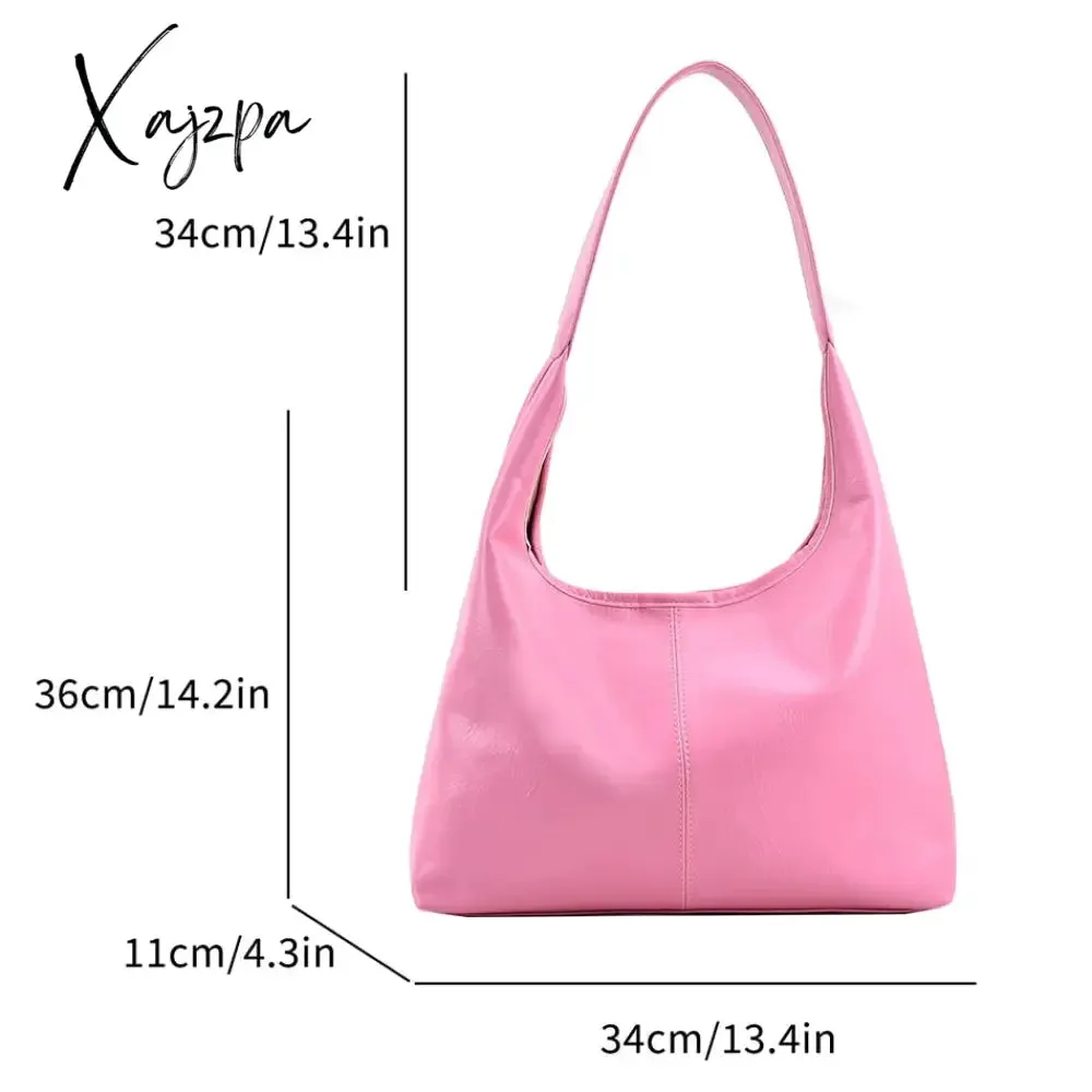 Xajzpa - Fashion Women's Half Moon Handbags PU Leather Shoulder Side Bags for Women 2023 Designer Simple Ladies Underarm Bag Brand Totes