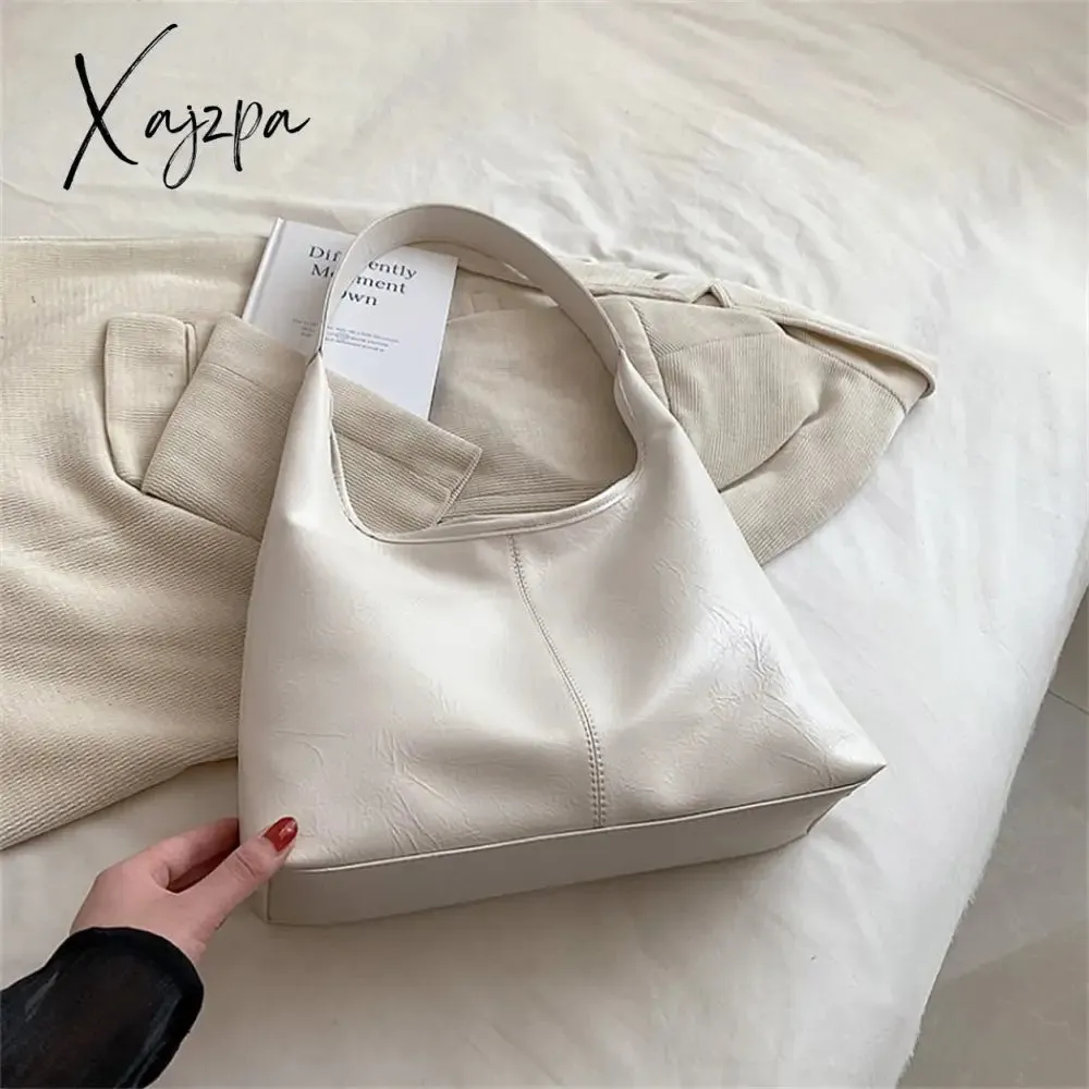 Xajzpa - Fashion Women's Half Moon Handbags PU Leather Shoulder Side Bags for Women 2023 Designer Simple Ladies Underarm Bag Brand Totes