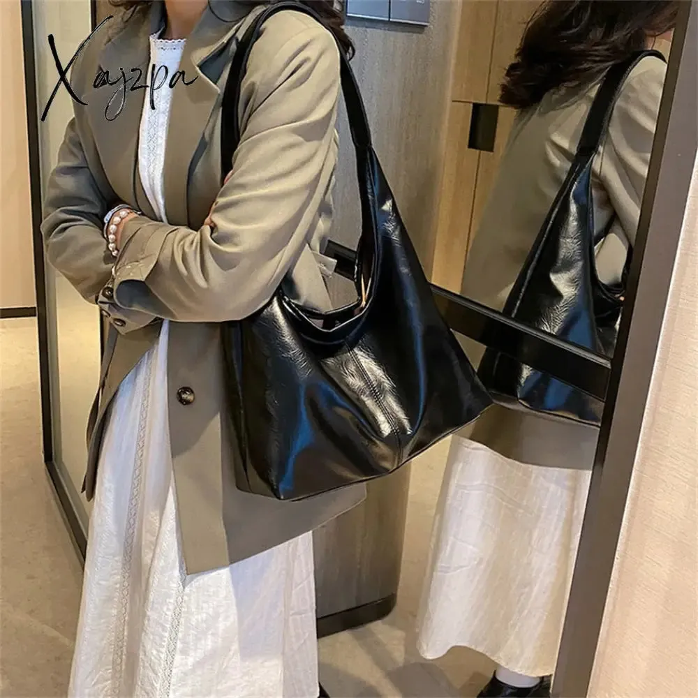 Xajzpa - Fashion Women's Half Moon Handbags PU Leather Shoulder Side Bags for Women 2023 Designer Simple Ladies Underarm Bag Brand Totes